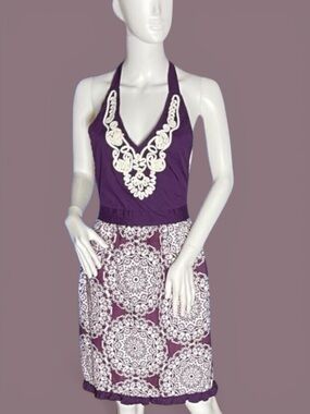 𝅺purple Ornate Pattern Cotton Apron by Simply Envogue
